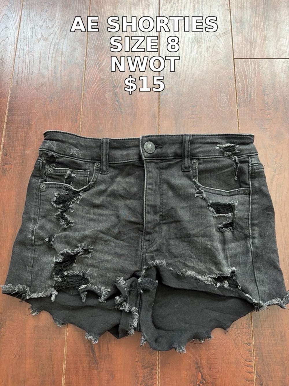 American Eagle Outfitters Black Distressed Denim Jean Shorts